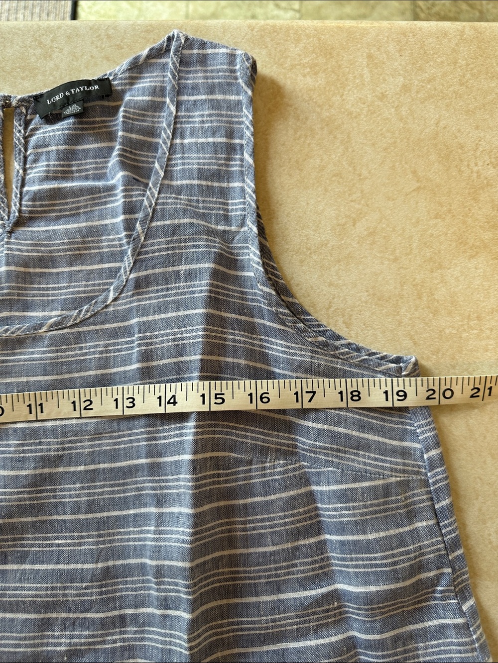 Lord & Taylor Blue & White Linen Blend Look Sleeveless Tank Top Large - Picture 6 of 6